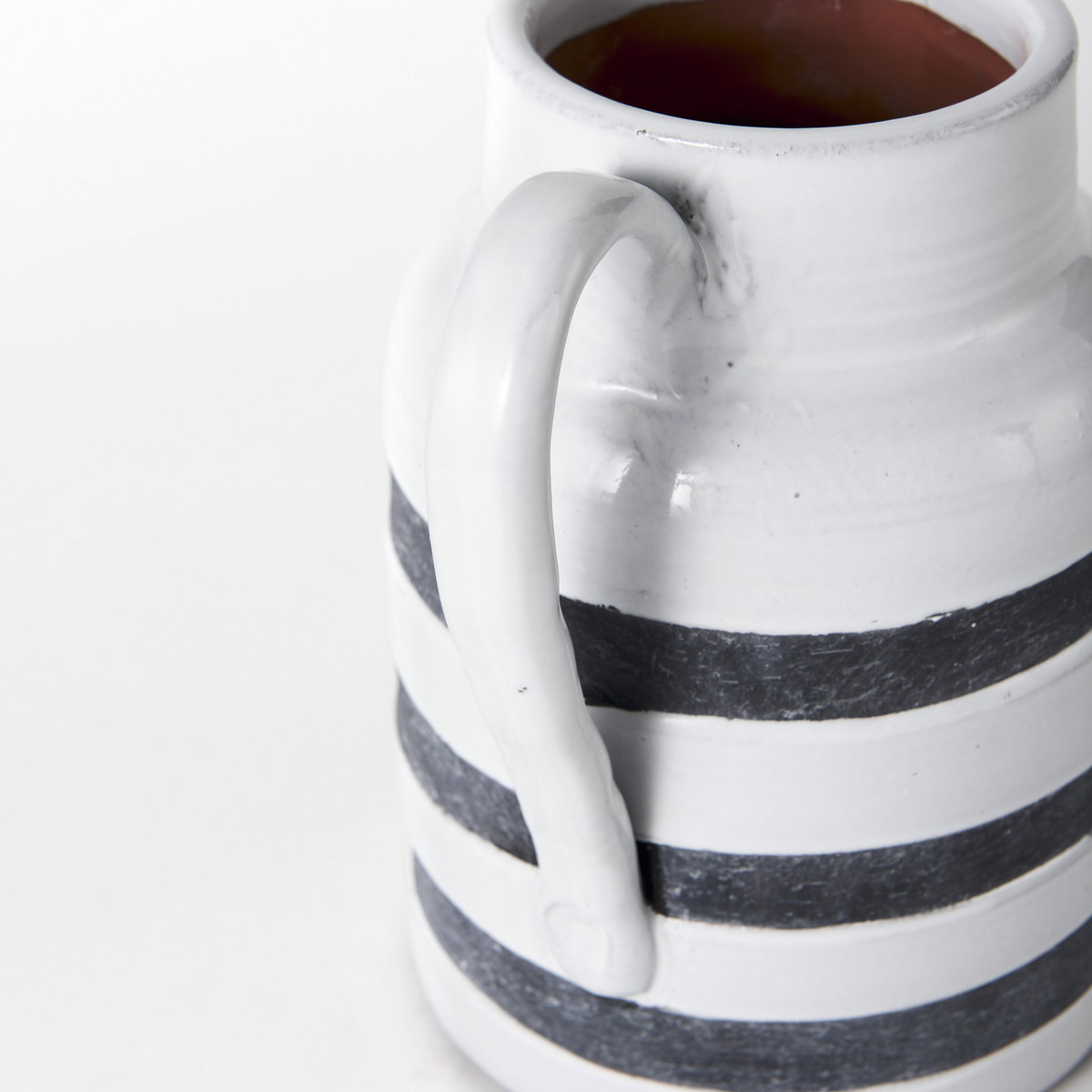 Harmon II  Large White with Charcoal Stripes Ceramic Jug, Decorative Jar by Mercana, 6" length x 7.87" width x 9.06" height View 8