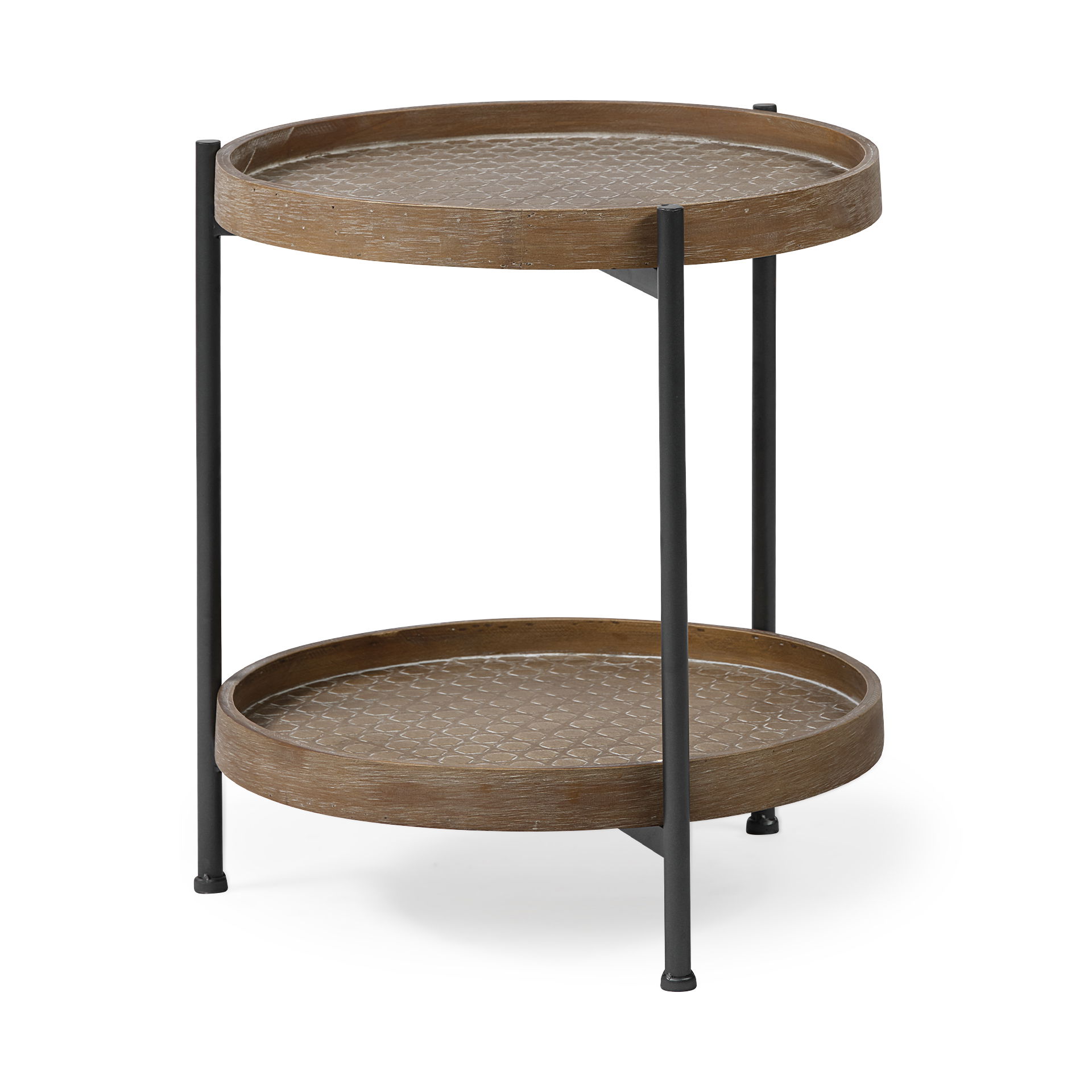 Kade III 16.9' Round Top Natural Brown Wood and Gray Metal Frame Tray-Style End/Side Table, Side & End Table by Mercana, 16.93" length x 16.93" width x 18.9" height View 1