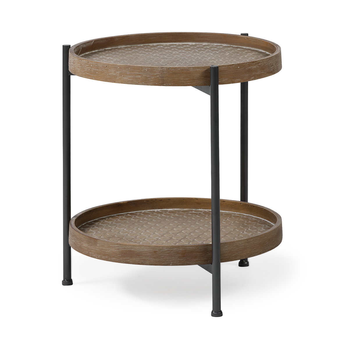 Kade III 16.9' Round Top Natural Brown Wood and Gray Metal Frame Tray-Style End/Side Table, Side & End Table by Mercana, 16.93" length x 16.93" width x 18.9" height View 1