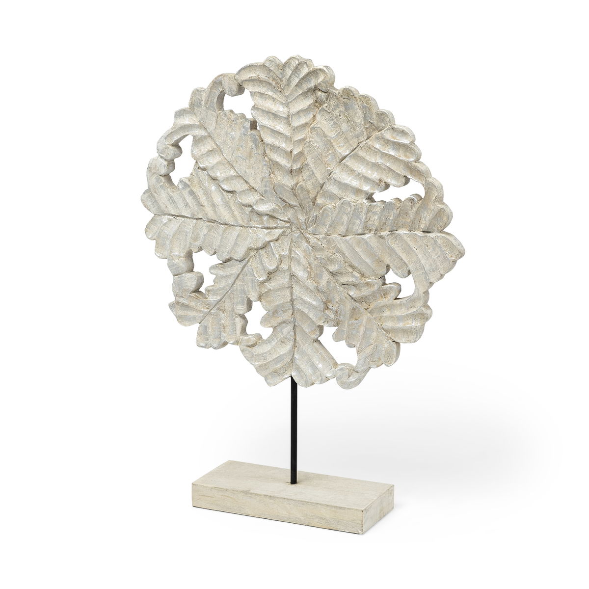 Kamara II (Large) 16L x 4W White Washed Wood with Antiqued Silver  Botanical Decorative Object, by Mercana, 15.95" length x 4" width x 22.24" height View 1
