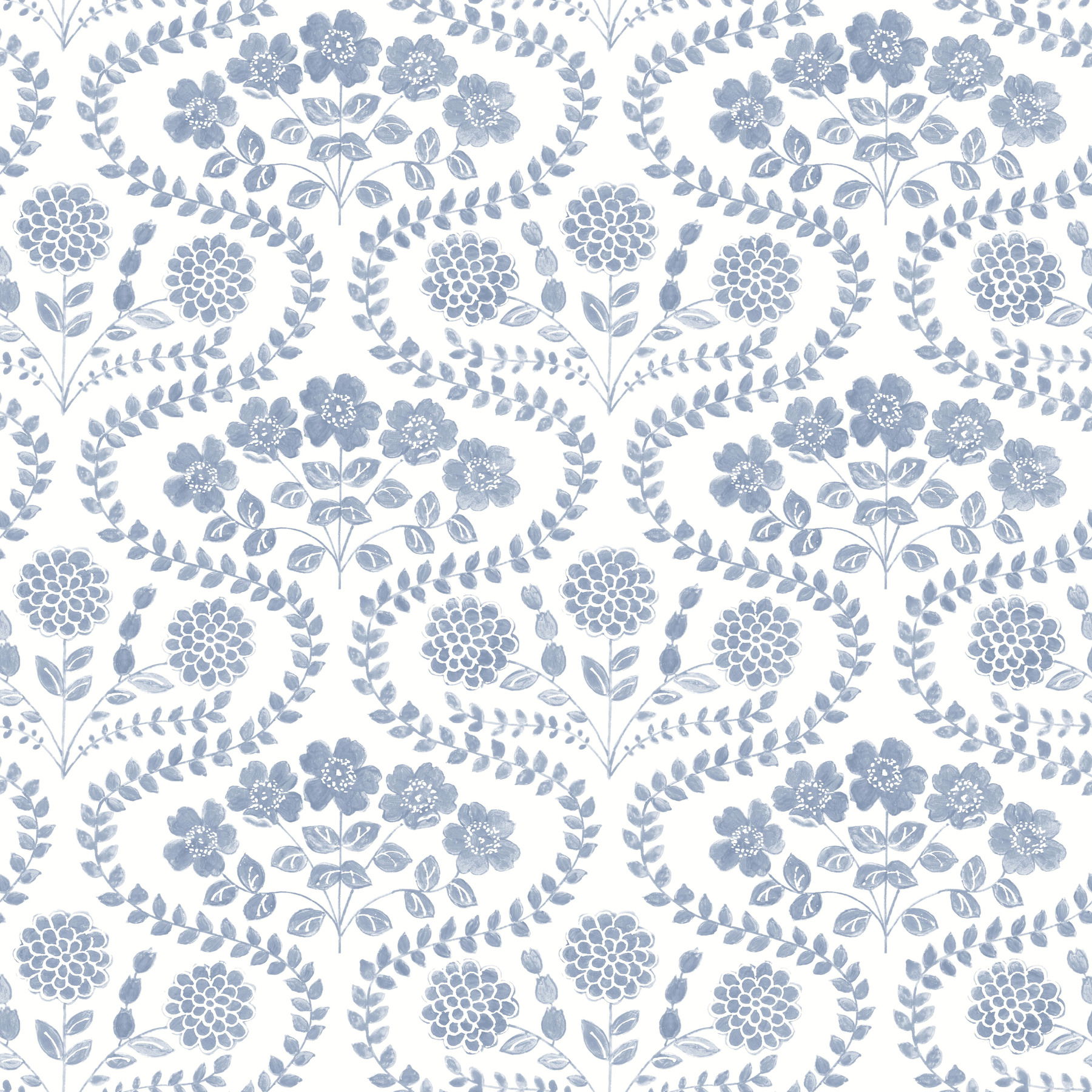 Folksy Floral Blue & White Wallpaper Folksy Floral Blue & White Wallpaper large image