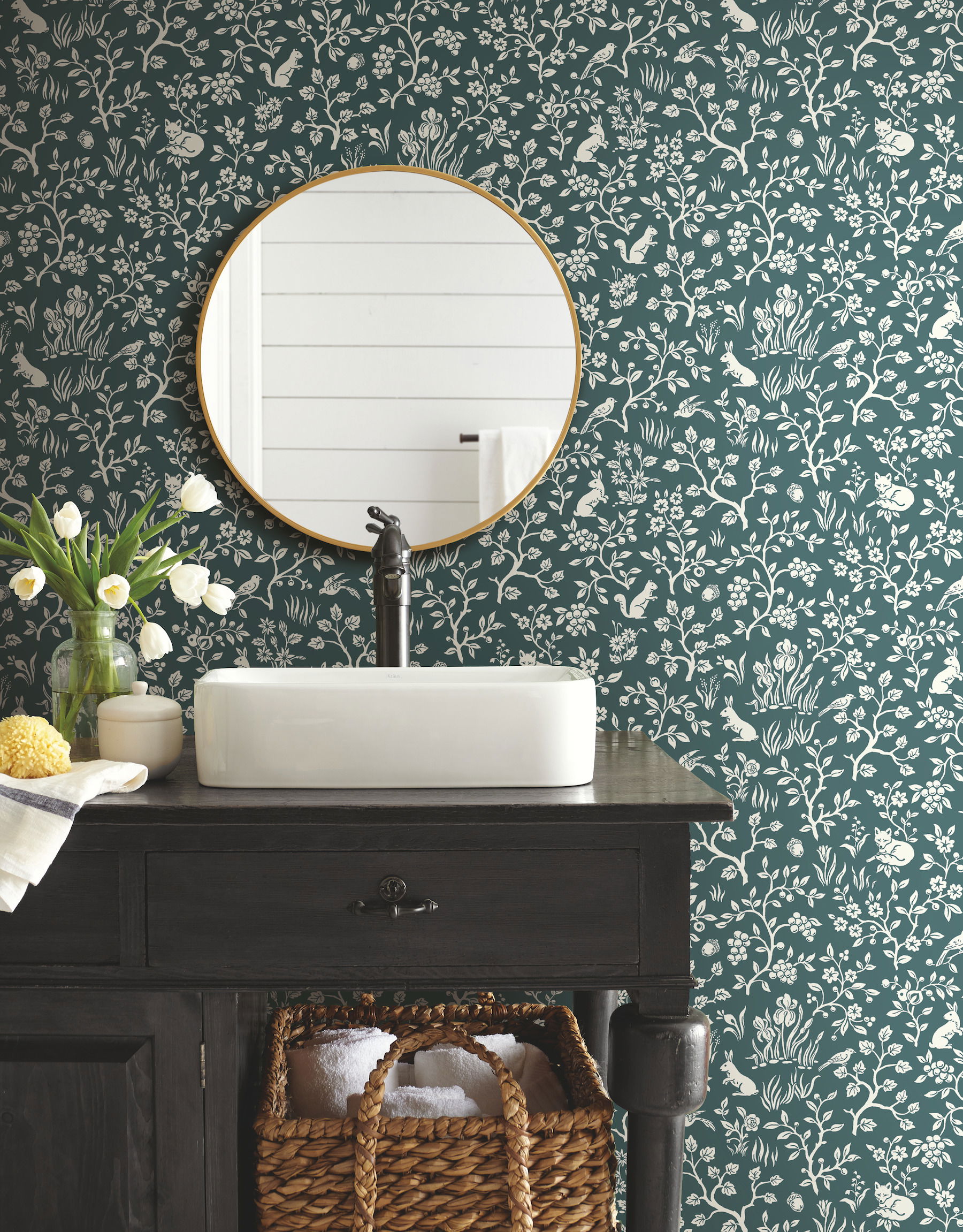 Weekends Fox & Hare Teal Wallpaper large image 