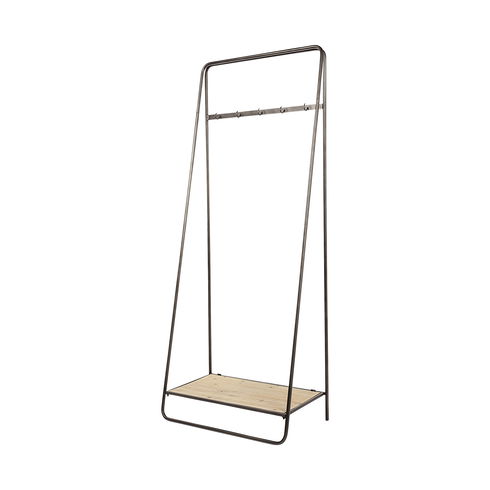 Carell 31L x 18W Black Metal And Wood Shelf Hall Tree