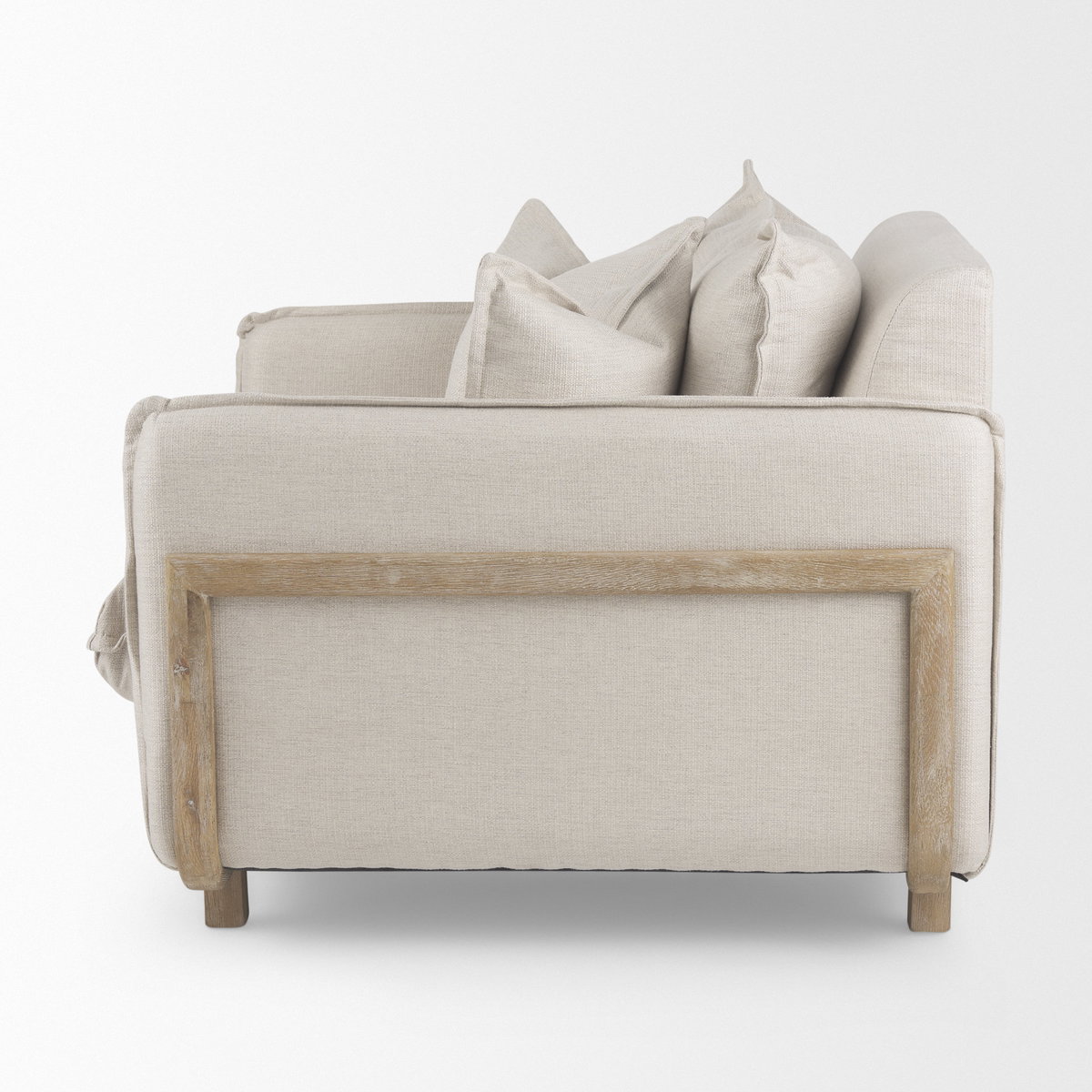 Roy II Beige Upholstered and Brown Wood Frame Arm Chair, Accent Chair by Mercana, 43.31" length x 41.73" width x 33.07" height View 7
