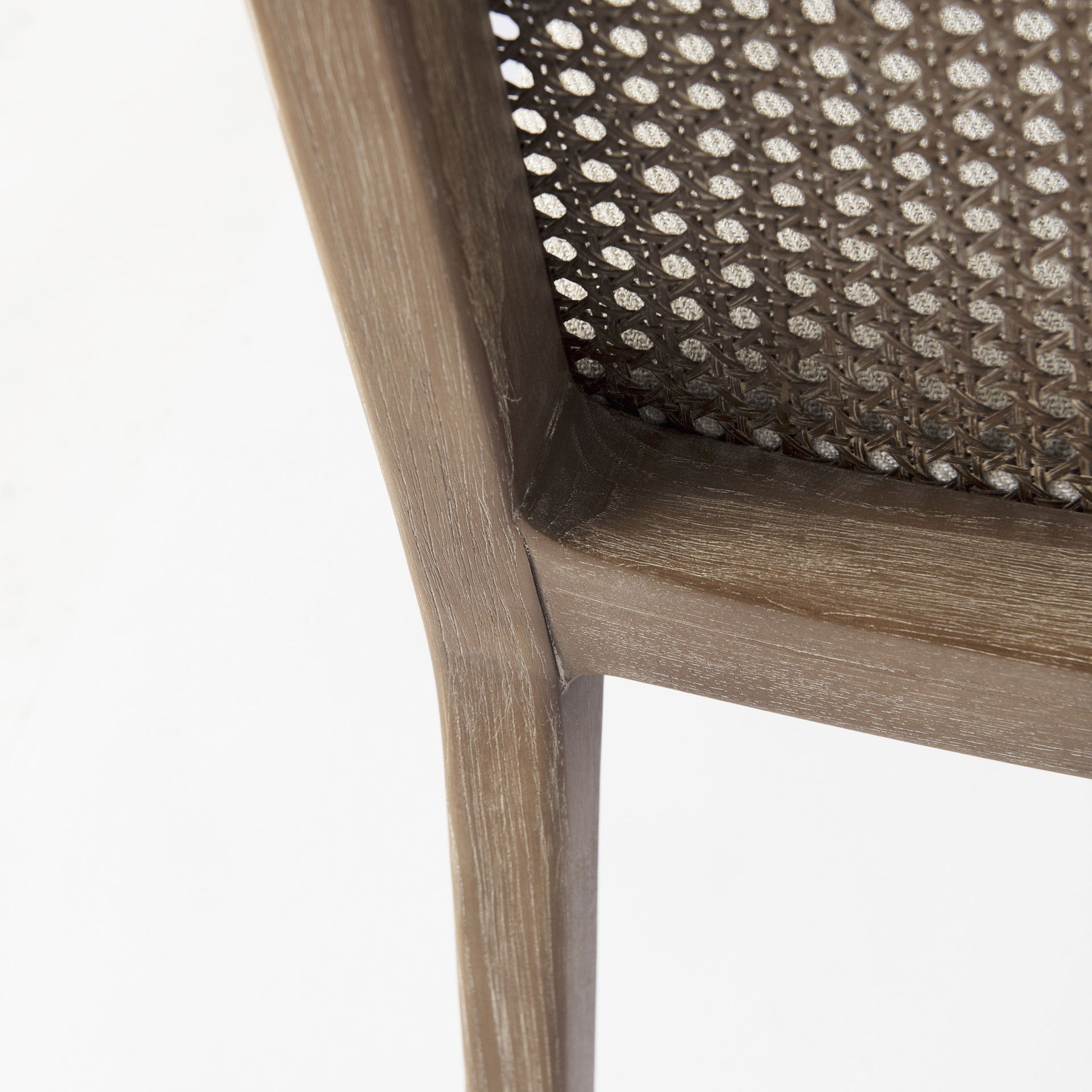 Clara Light Brown Wood with Cream Fabric Seat and Cane Back Armless Dining Chair, by Mercana, 18" length x 23.25" width x 33.75" height View 12