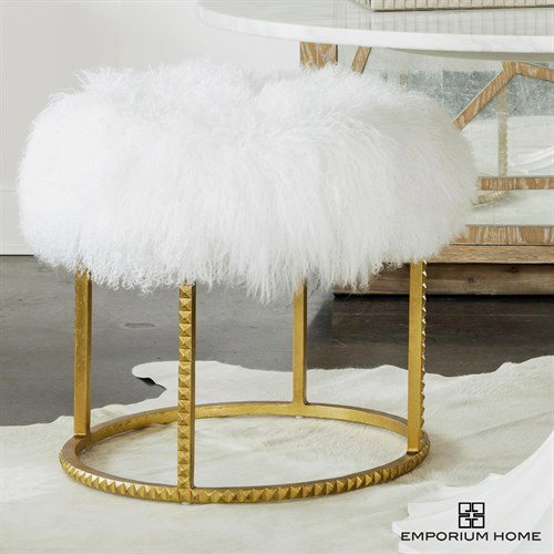 Stud PoufGold LeafWhite Fur, Seating by Global Views, 21.5" height View 5