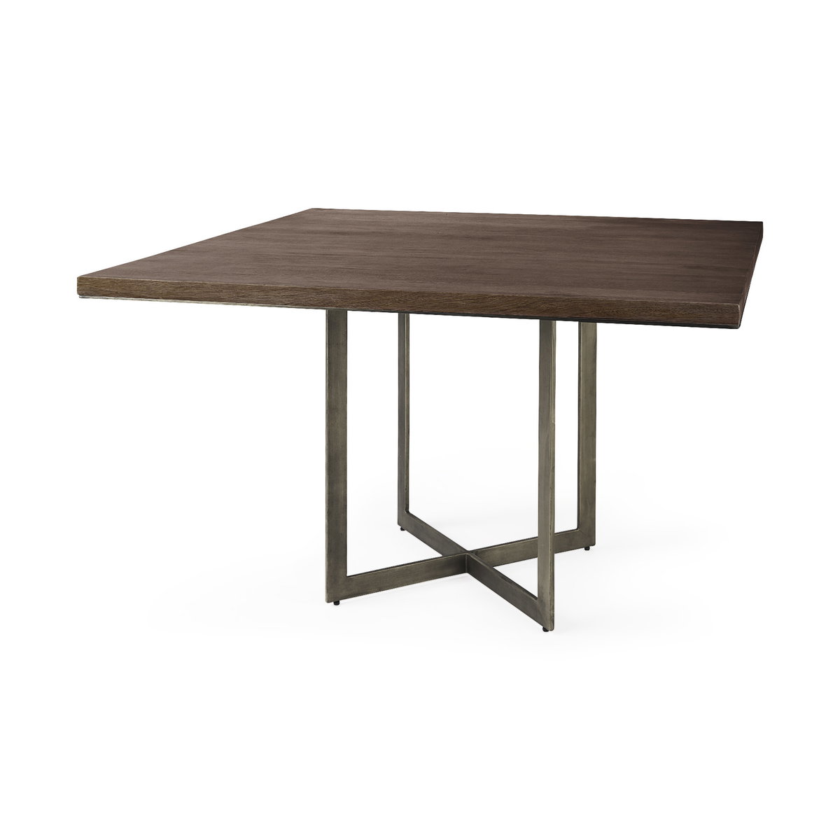 Faye 48'L x 48'W Square Dining Table | Modern | Med Brown Wood & Antique Nickel Metal | Seats 4, by Mercana, 48" length x 48" width x 30" height View 1