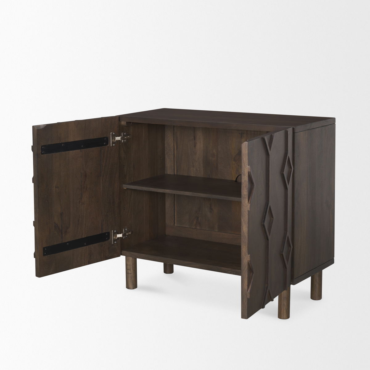 Heera Dark Brown Diamond Motif with Shelf Accent Cabinet, Cabinets & Chest by Mercana, 36" length x 16.25" width x 32" height View 8