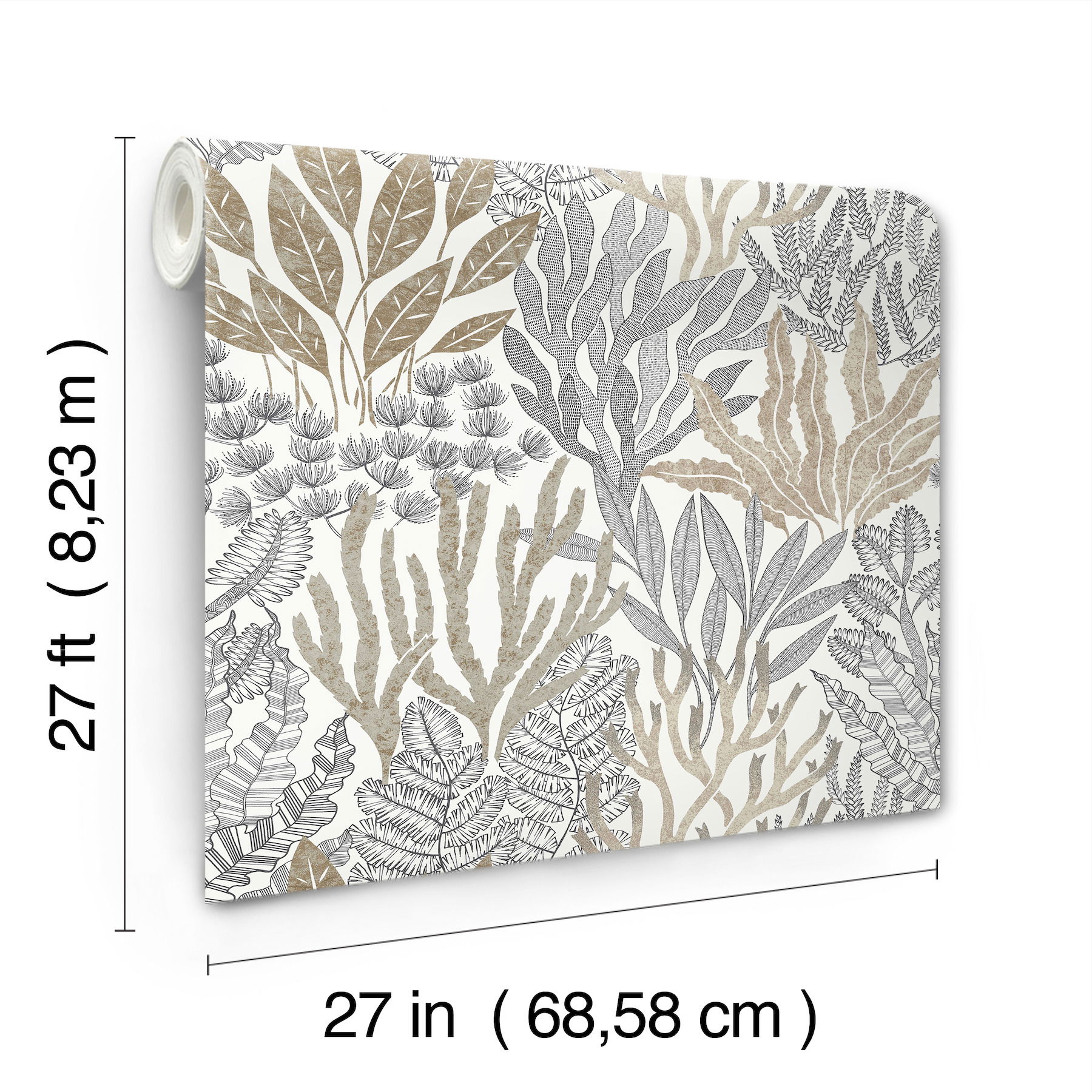 Coral Leaves Taupe & Black Wallpaper large image 