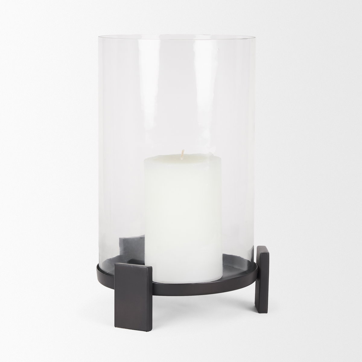 Price Large Matte Black-Brown Metal with Glass Hurricane Candle Holder, Candles & Candle Holder by Mercana, 10" length x 10" width x 13.75" height View 7