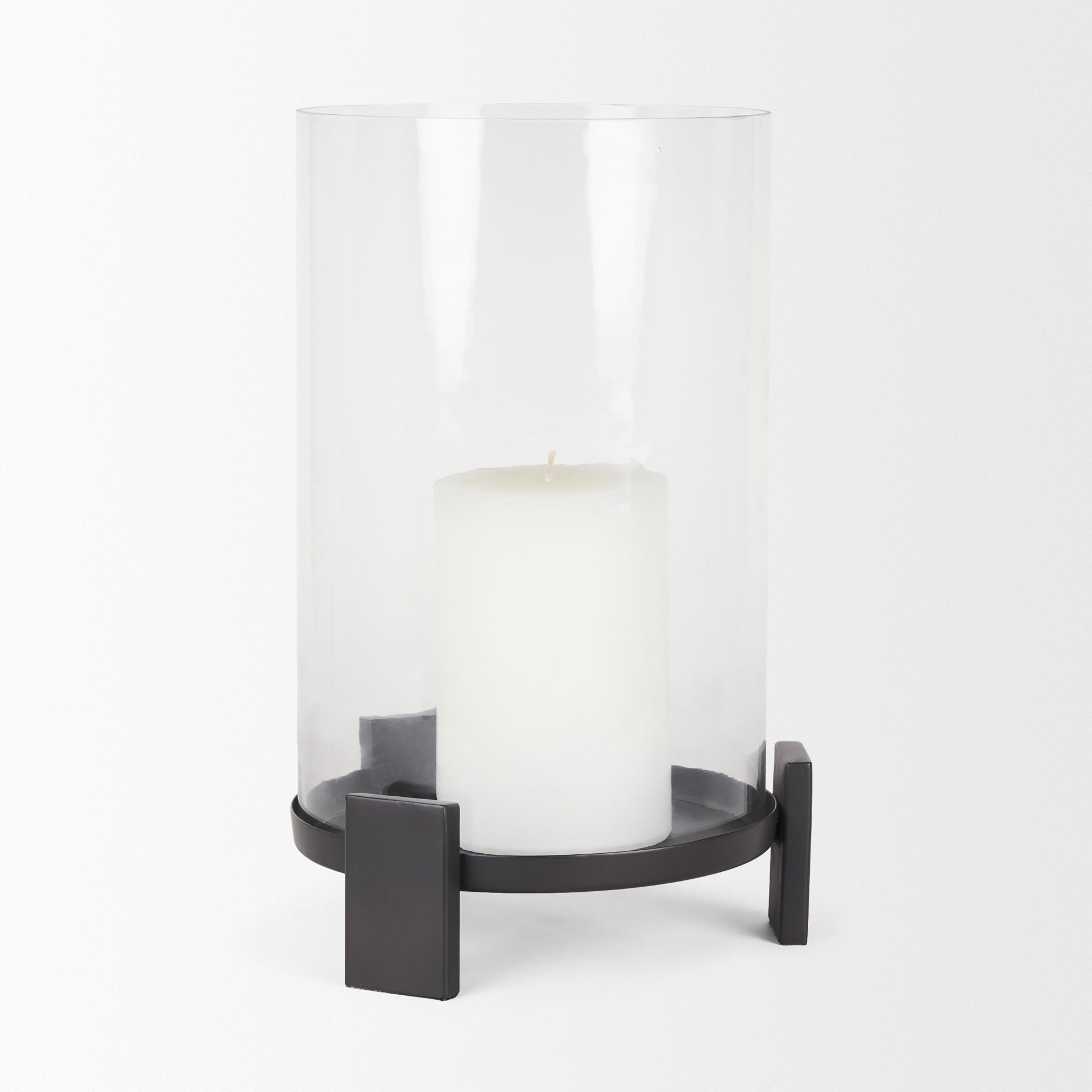 Price Large Matte Black Metal with Glass Hurricane Candle Holder, Candles & Candle Holder by Mercana, 10" length x 10" width x 13.75" height View 7