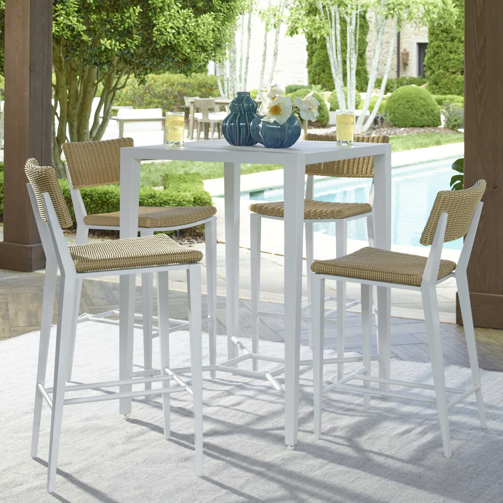 Montellano White Outdoor Bar Table, Furniture by Uttermost, 32" width x 42.25" height x 32" depth View 2