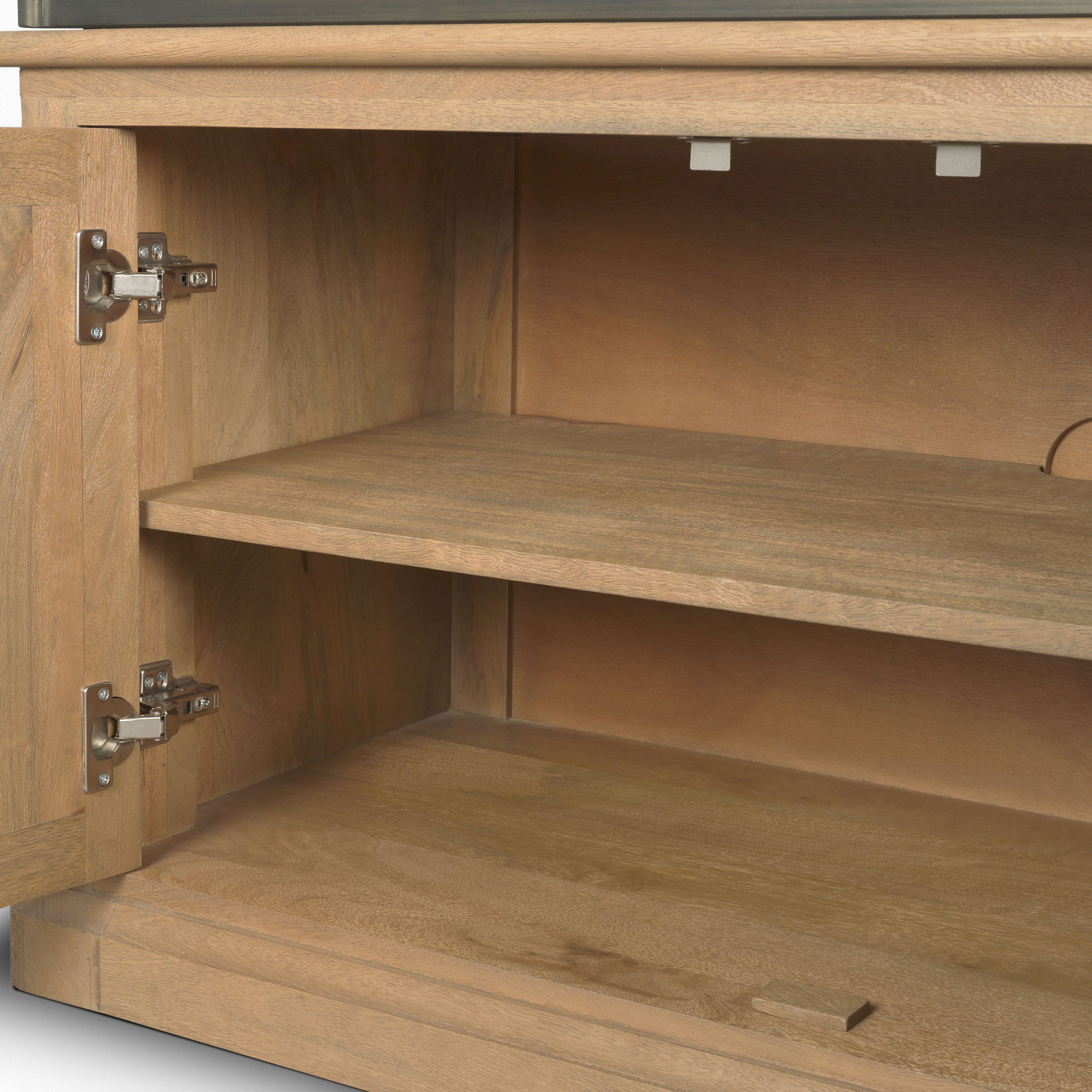 Baron Light Brown Wood with Gunmetal 2-Door Open Shelving Unit, Shelving & Bookcase by Mercana, 41.75" length x 19" width x 90" height View 12