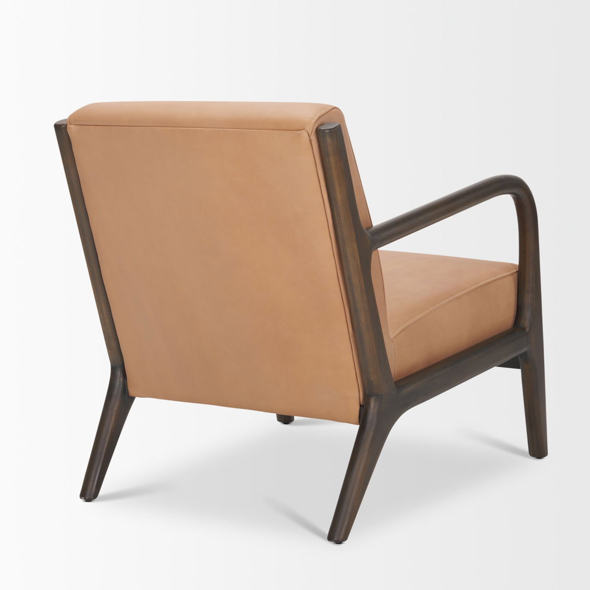 Cashel Accent Chair with Dark Brown Wood and Tan Genuine Leather, by Mercana, 32" length x 26" width x 29.5" height View 7