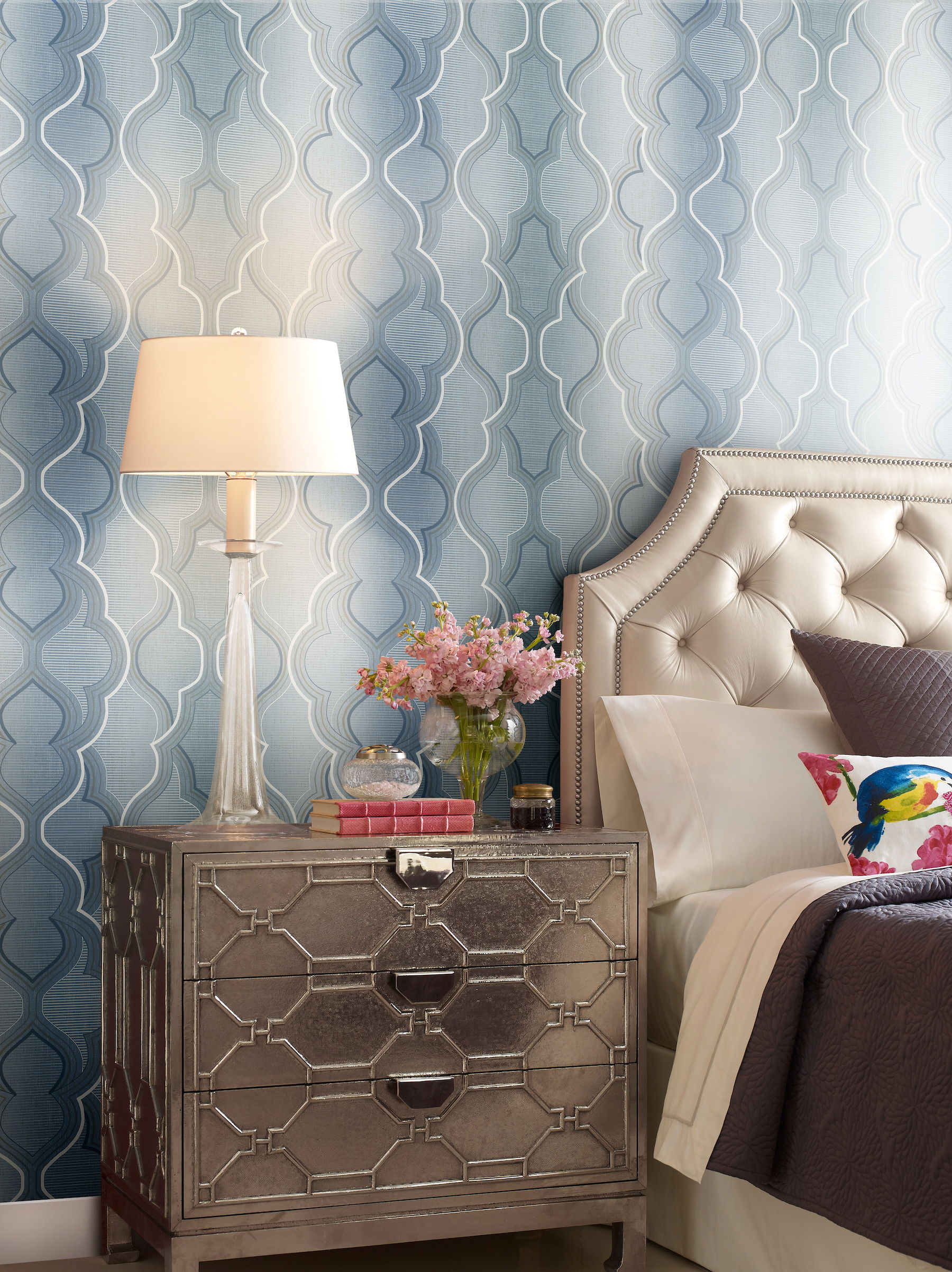 Modern Ombre Damask Blue Wallpaper large image 