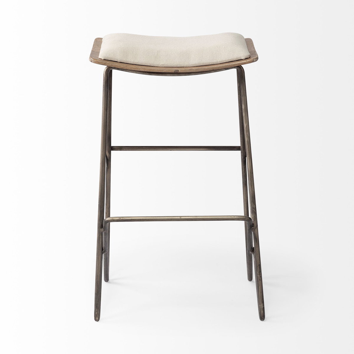 Katniss Backless 26in Seat Counter Stool | Cream Fabric with Gold Metal, Counter & Bar Stool by Mercana, 16" length x 16" width x 26" height View 4