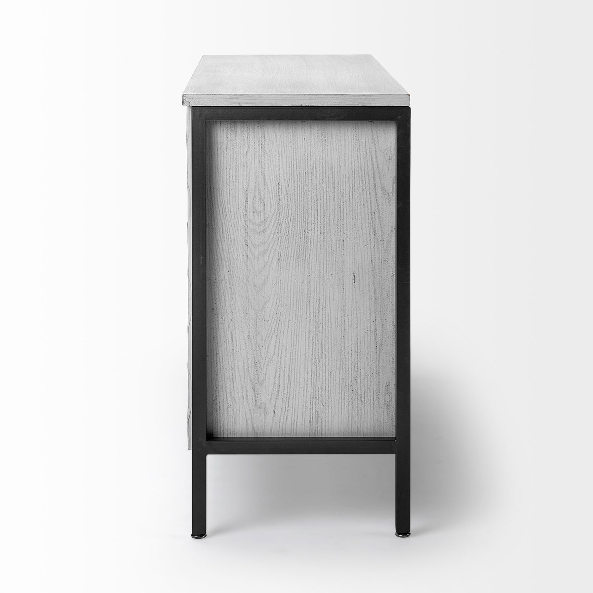 Savannah White Fir Veneer & Gray Metal 3-Door Accent Cabinet, Cabinets & Chest by Mercana, 47.24" length x 15.75" width x 31.5" height View 4