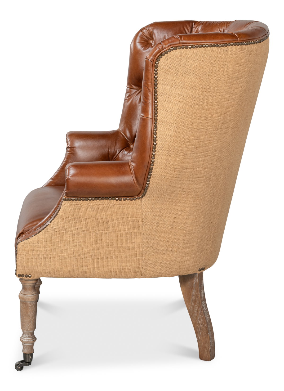 Welsh Leather & Jute Chair, Seating by Sarreid, 32" length x 33" width x 43" height View 9