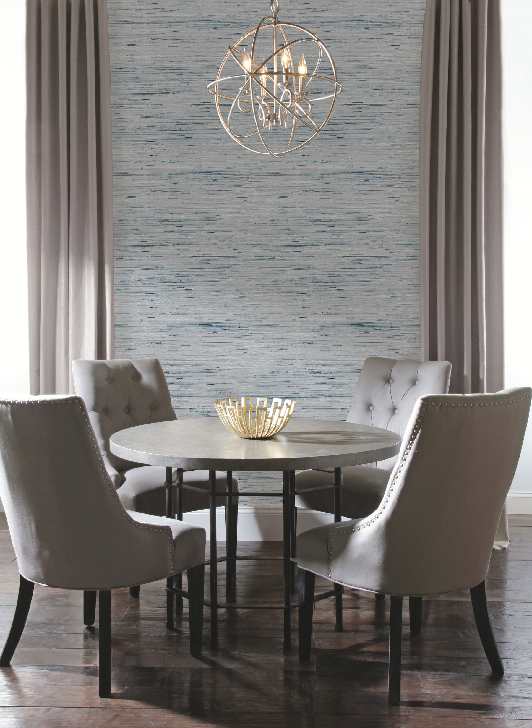 Lustrous Grasscloth Blue & Gold Wallpaper, by York Wall, 33' length x 1'9" width x 0.02" depth View 3