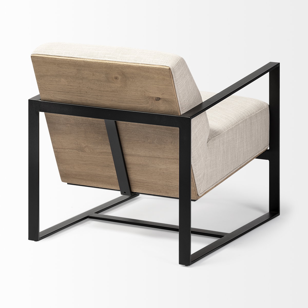 Stamford Light Beige Upholstered Seat with Wood Back, Metal Frame Accent Chair, by Mercana, 24.41" length x 31.89" width x 28.94" height View 11