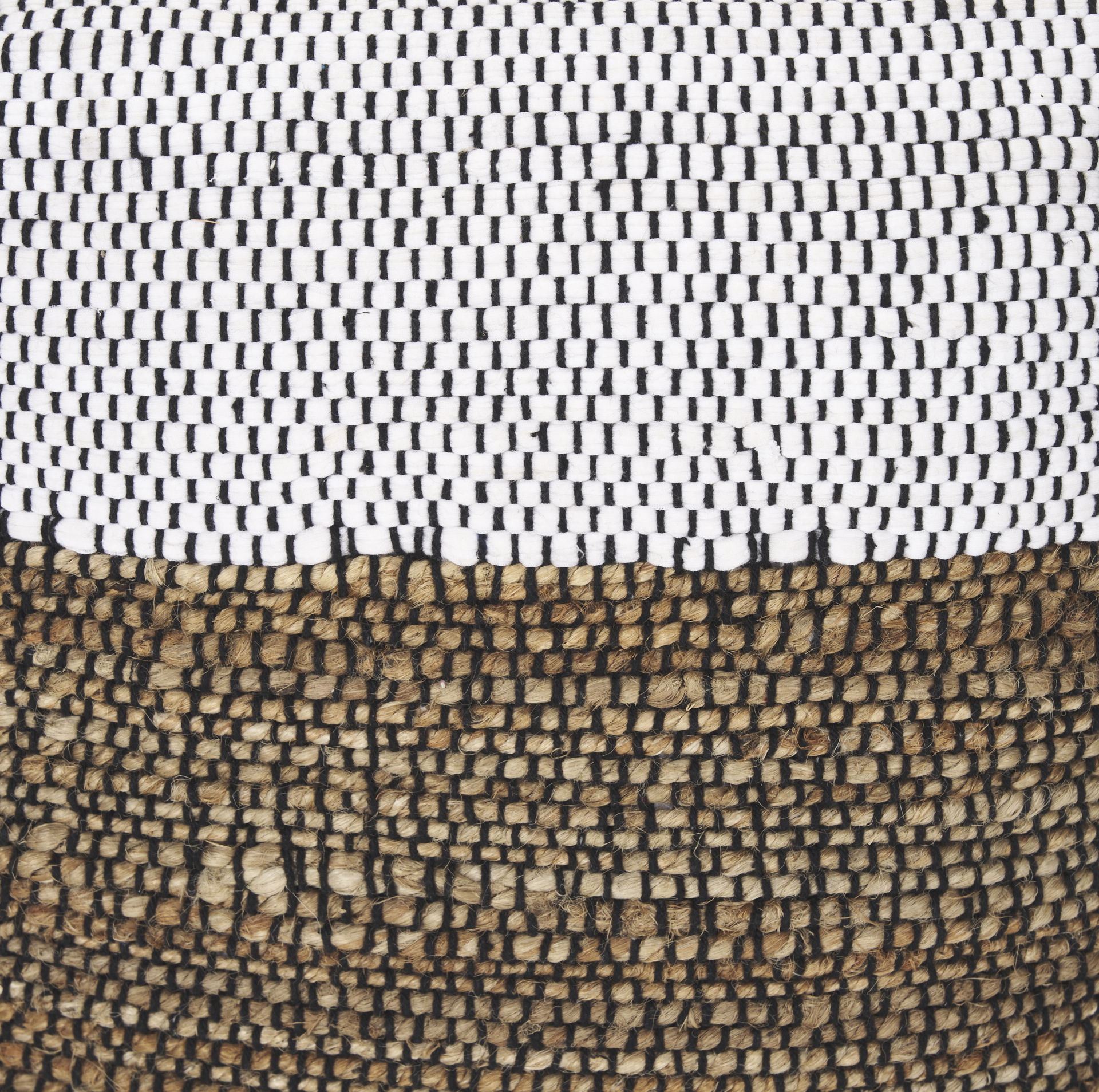 Samiya Jute with White Cotton Pouf, Ottoman by Mercana, 16" length x 16" width x 16" height View 7