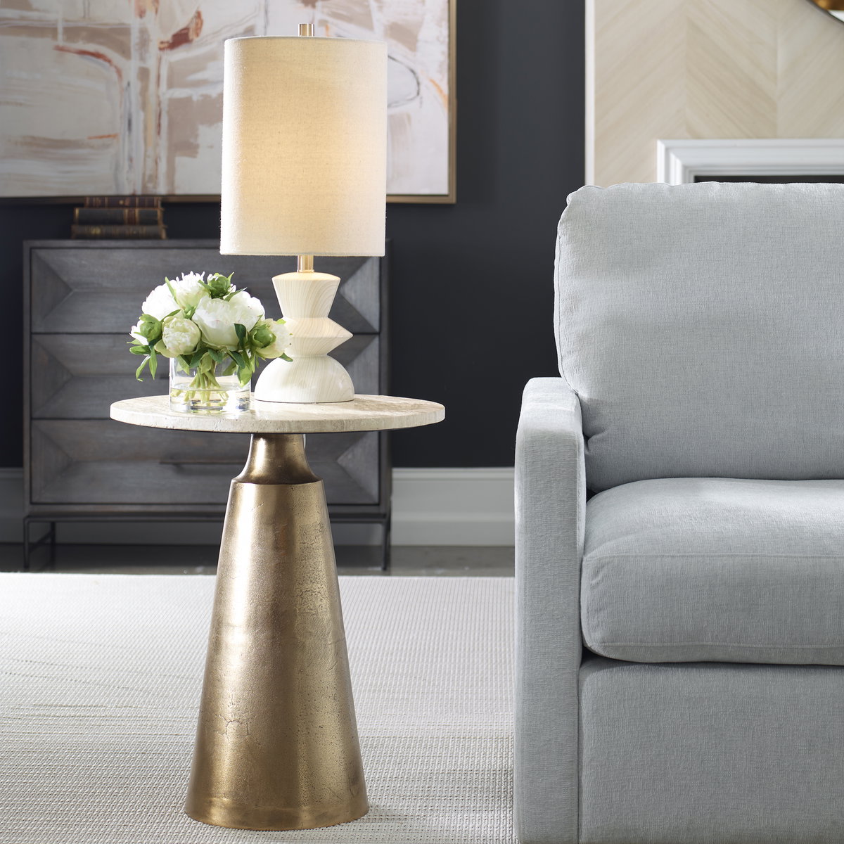 Midsummer Antique Brass Accent Table, by Uttermost, 1'8" width x 2' height x 1'8" depth View 2