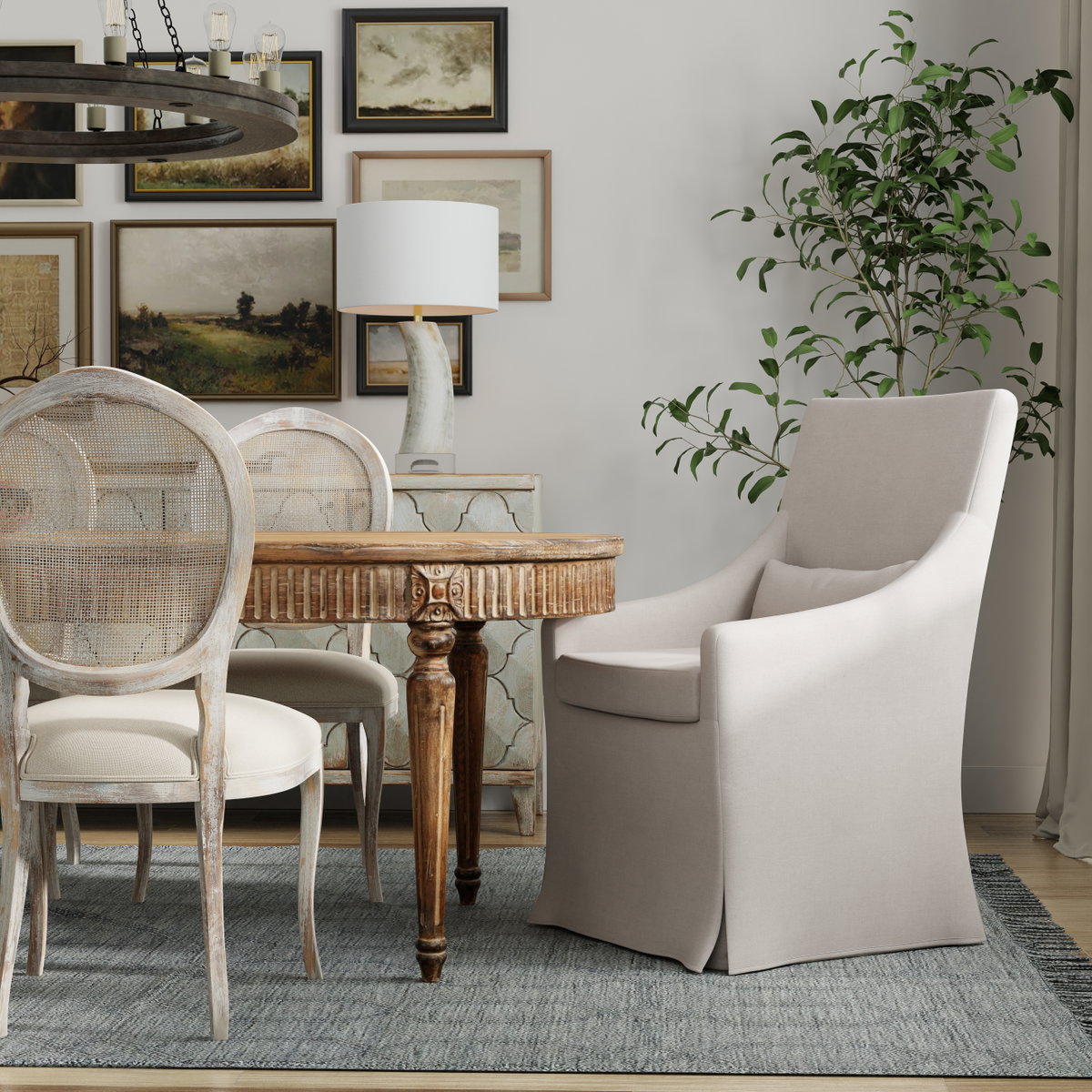 Skirted Arm Chair, by Sarreid, 2'4" length x 2' width x 3'5" height View 10