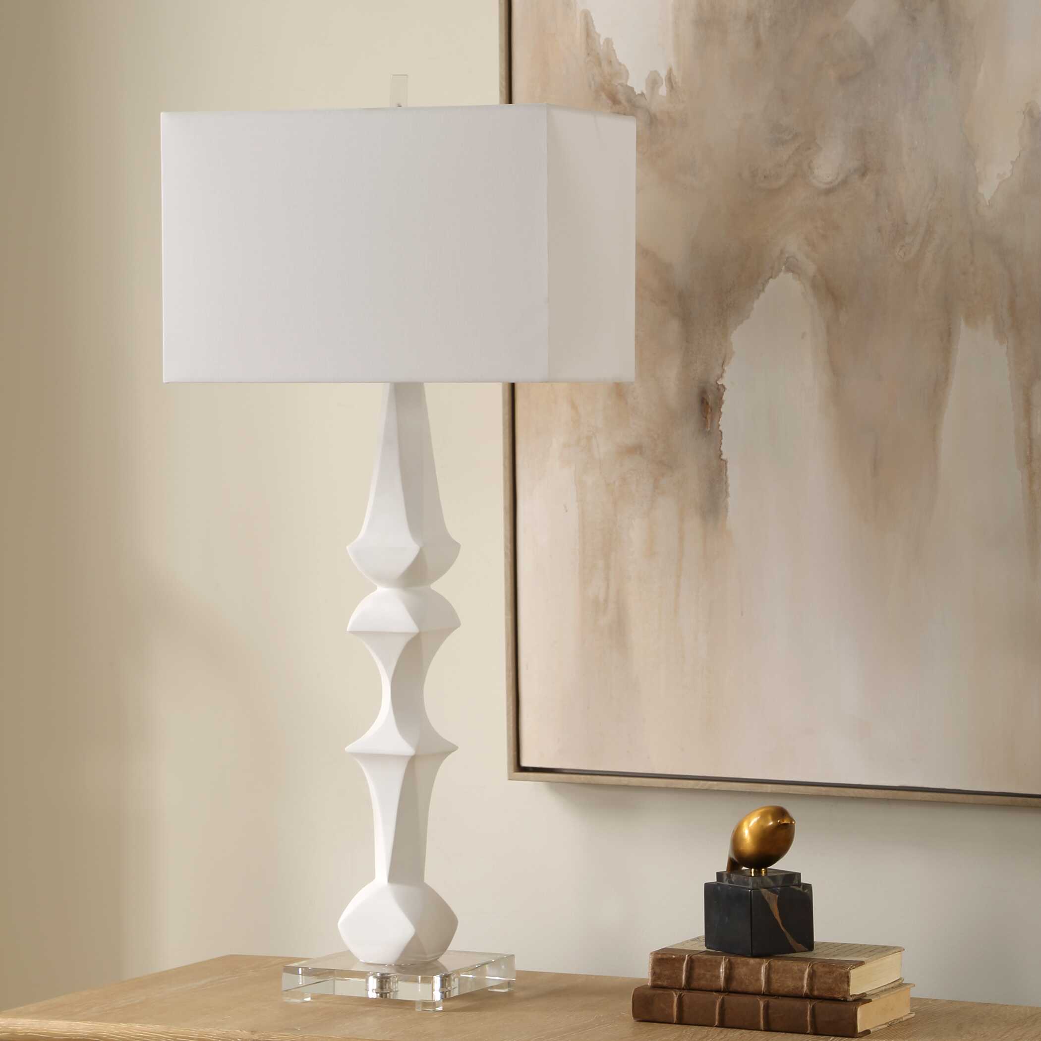 Mayme White Table Lamp, by Uttermost, 17" width x 37.5" height x 10" depth View 3