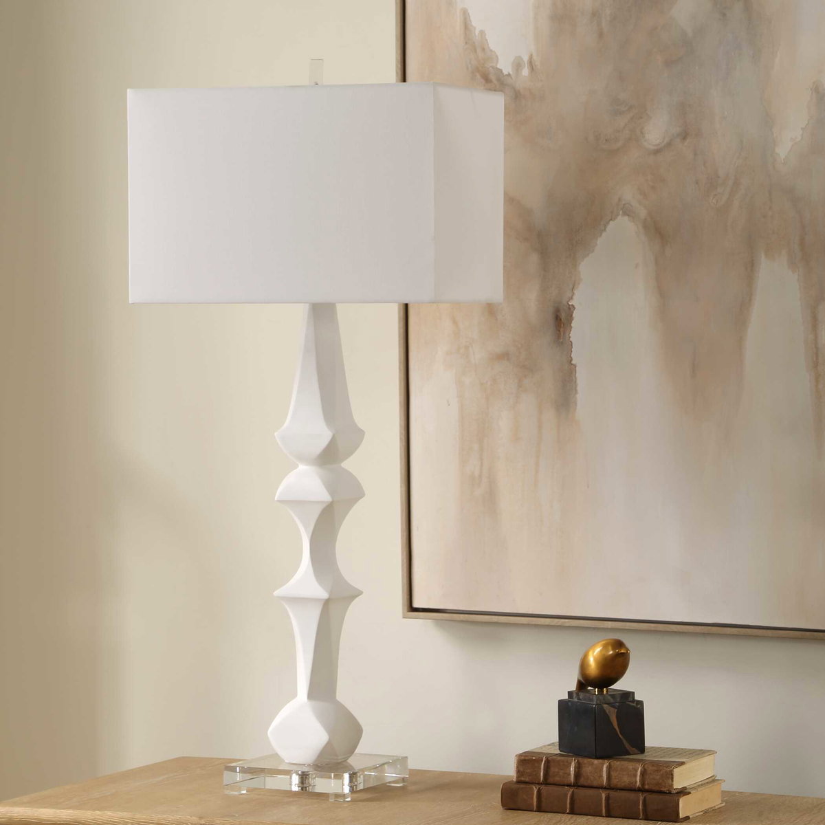 Mayme White Table Lamp, by Uttermost, 17" width x 37.5" height x 10" depth View 3