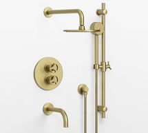 Online Designer Bathroom Tilden Thermostatic Cross-Handle Bathtub & Hand-Held Shower Faucet Set, Antique Brass