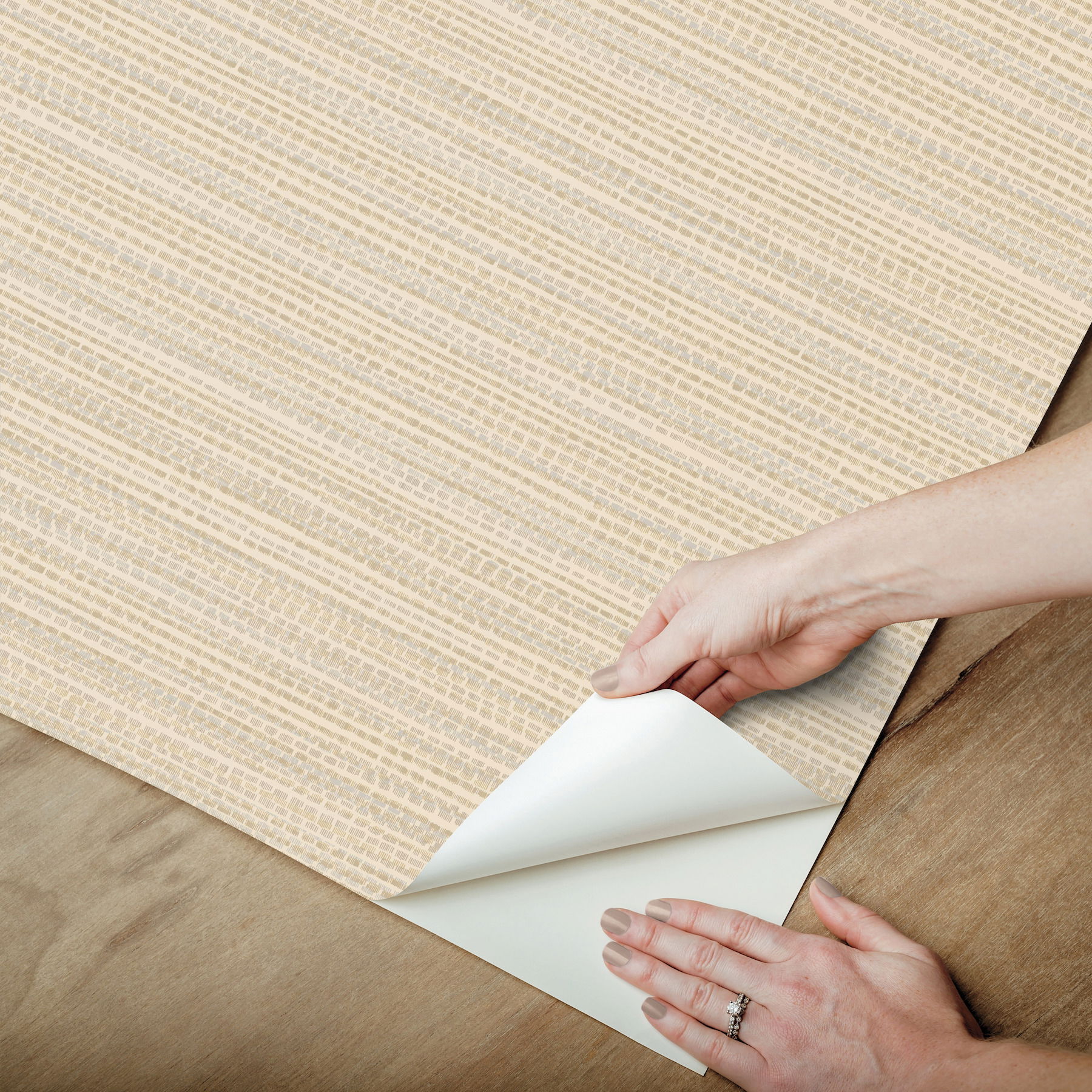 Tick Mark Texture Warm Wheat Peel & Stick Wallpaper large image 