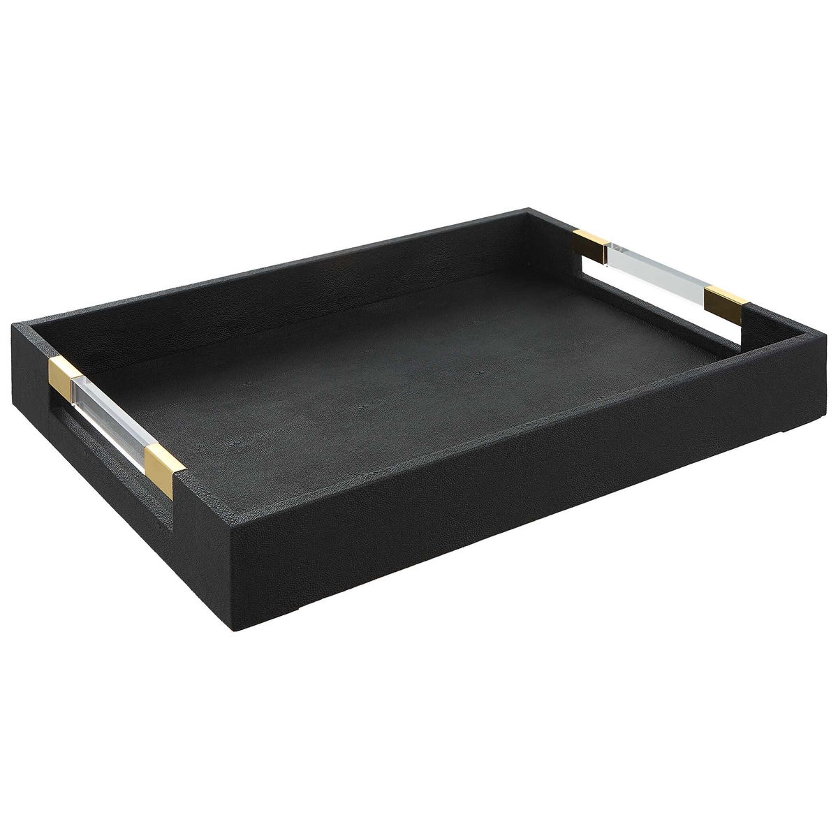 Wessex Black Shagreen Tray, Decorative Tray by Uttermost, 19" width x 2.62" height x 13.87" depth View 4