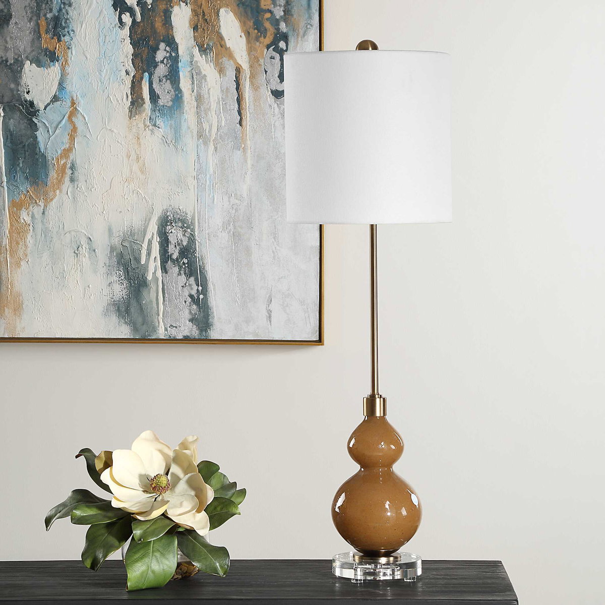 Sienna Caramel Glass Buffet Lamp, Table Lamp by Uttermost, 11" width x 36" height x 11" depth View 4