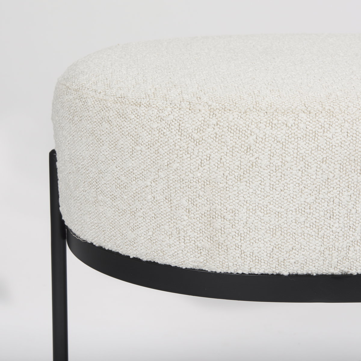 Amelia 55.0L x 18.0W x 18.0H Cream Boucle with Black Metal Upholstered Bench, Benche by Mercana, 18" length x 55" width x 18" height View 8