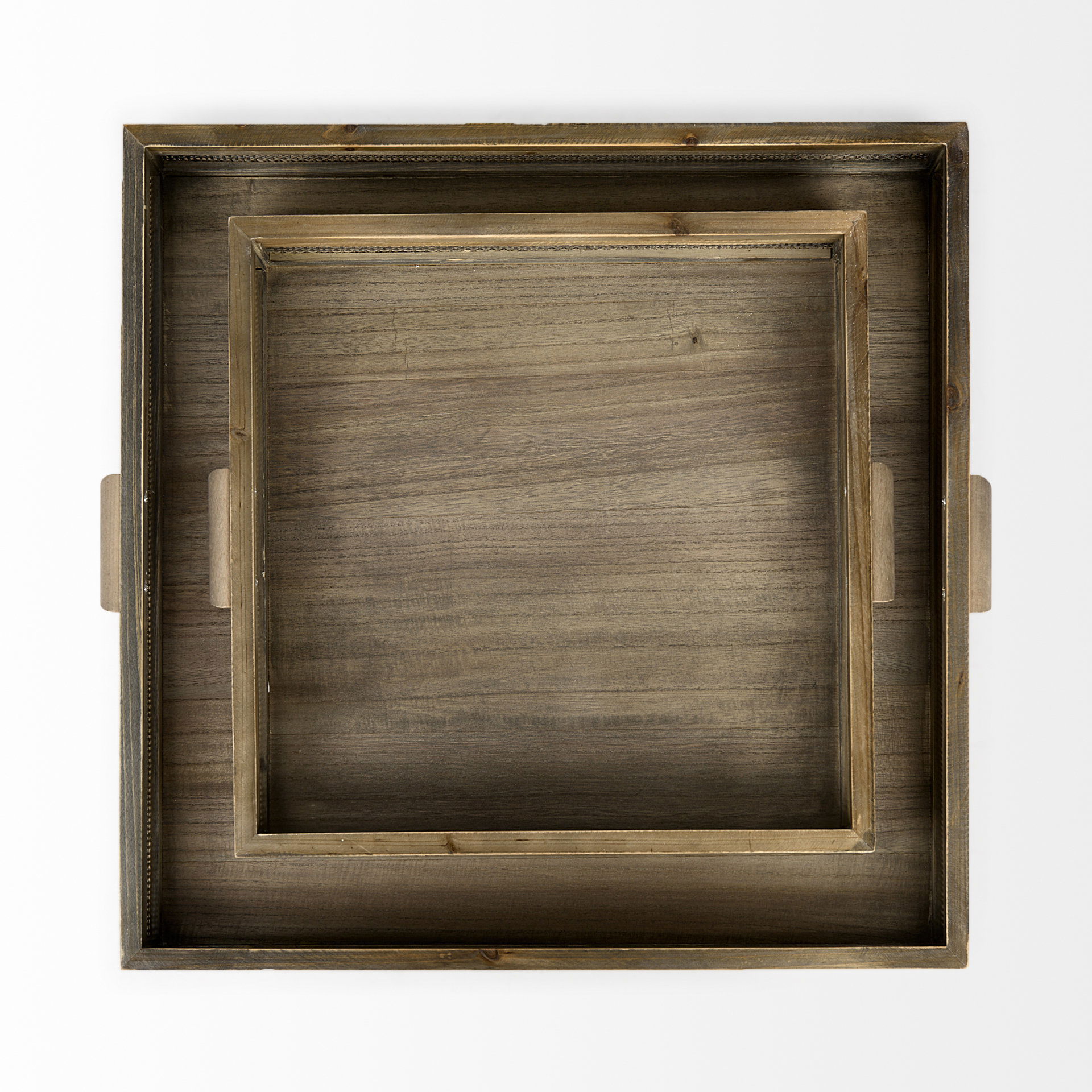Sonny  Set of Two Brown Wood and Wicker Square Trays large image 
