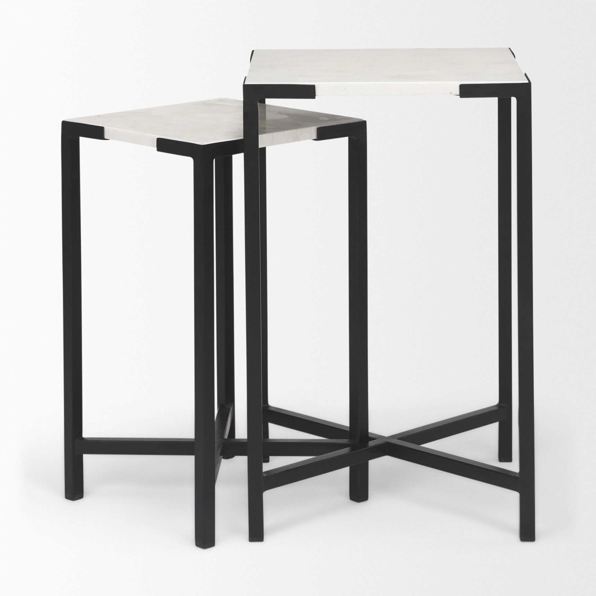 Lucas III (Set of 2) 15L x 15W; 12L x 12W White Marble with Black Iron Frame Accent Tables, Side & End Table by Mercana, 15" length x 15" width x 24" height View 8