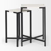 Lucas III (Set of 2) 15L x 15W; 12L x 12W White Marble with Black Iron Frame Accent Tables, Side & End Table by Mercana, 15" length x 15" width x 24" height thumbnail 8