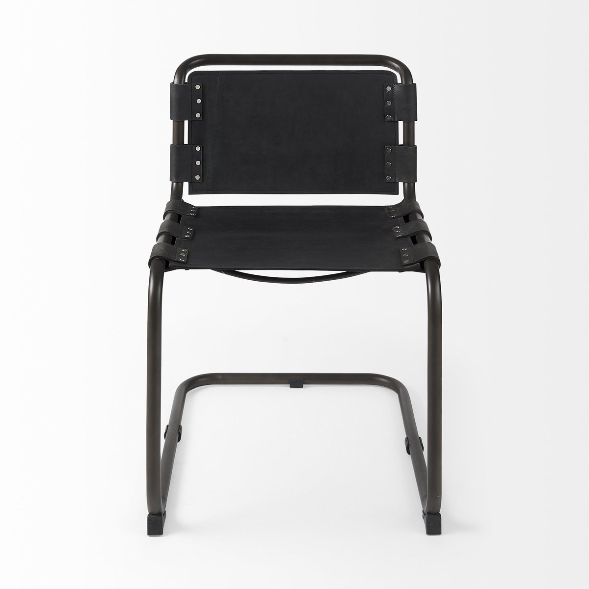 Berbick Open Back Dining Side Chair | Black Leather with Iron, Dining Chair by Mercana, 20.5" length x 24" width x 33" height View 6