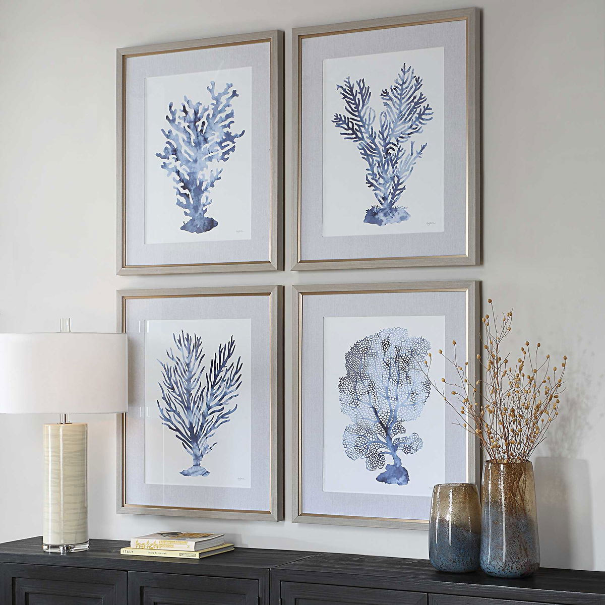 Shibori Coral Framed Prints Set/4, Art by Uttermost, 26.25" width x 32.25" height x 1.75" depth View 4