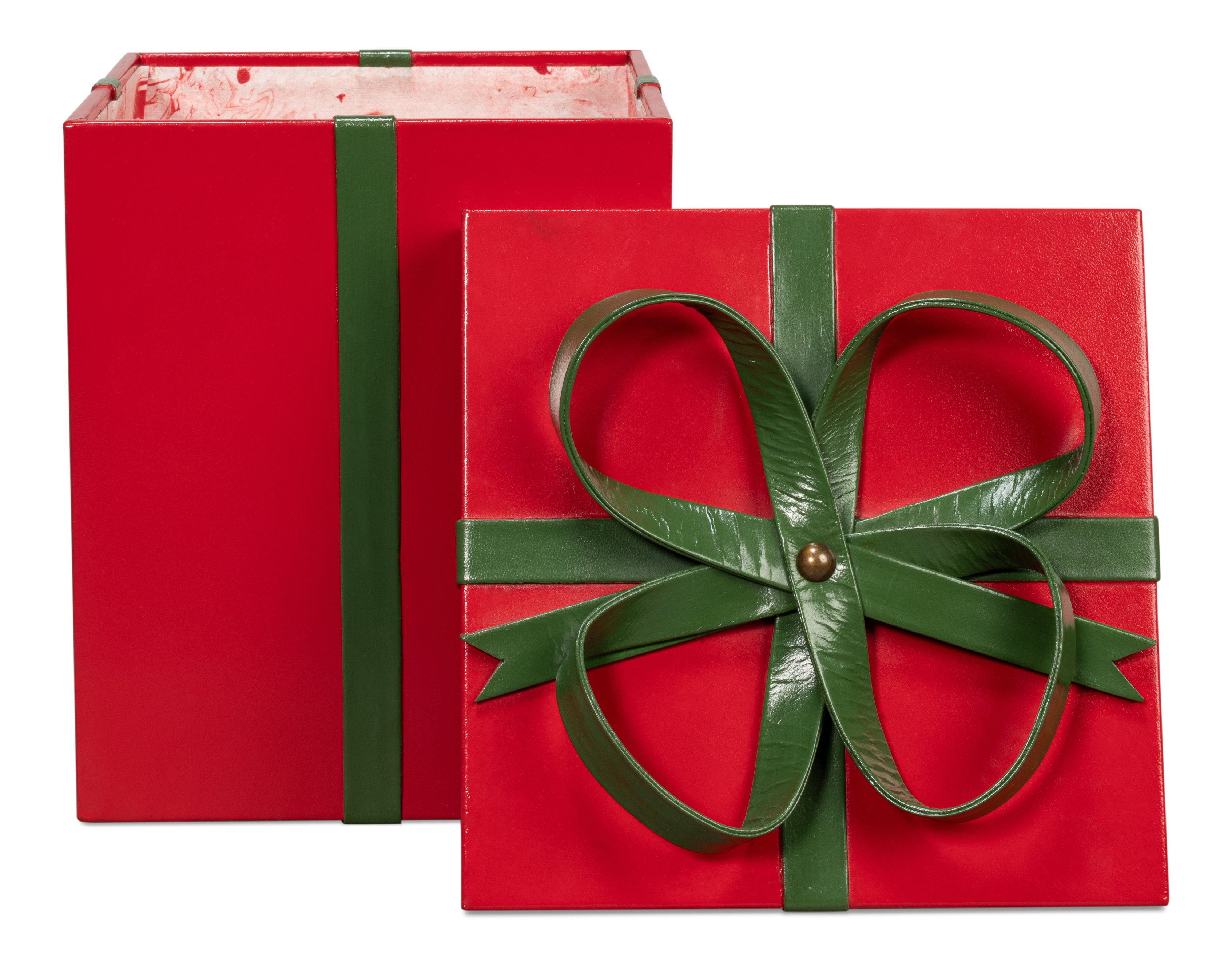 Ferrell Leather Holiday Boxes,S/3,Red, Decor by Sarreid, 8" length x 8" width x 9" height View 3