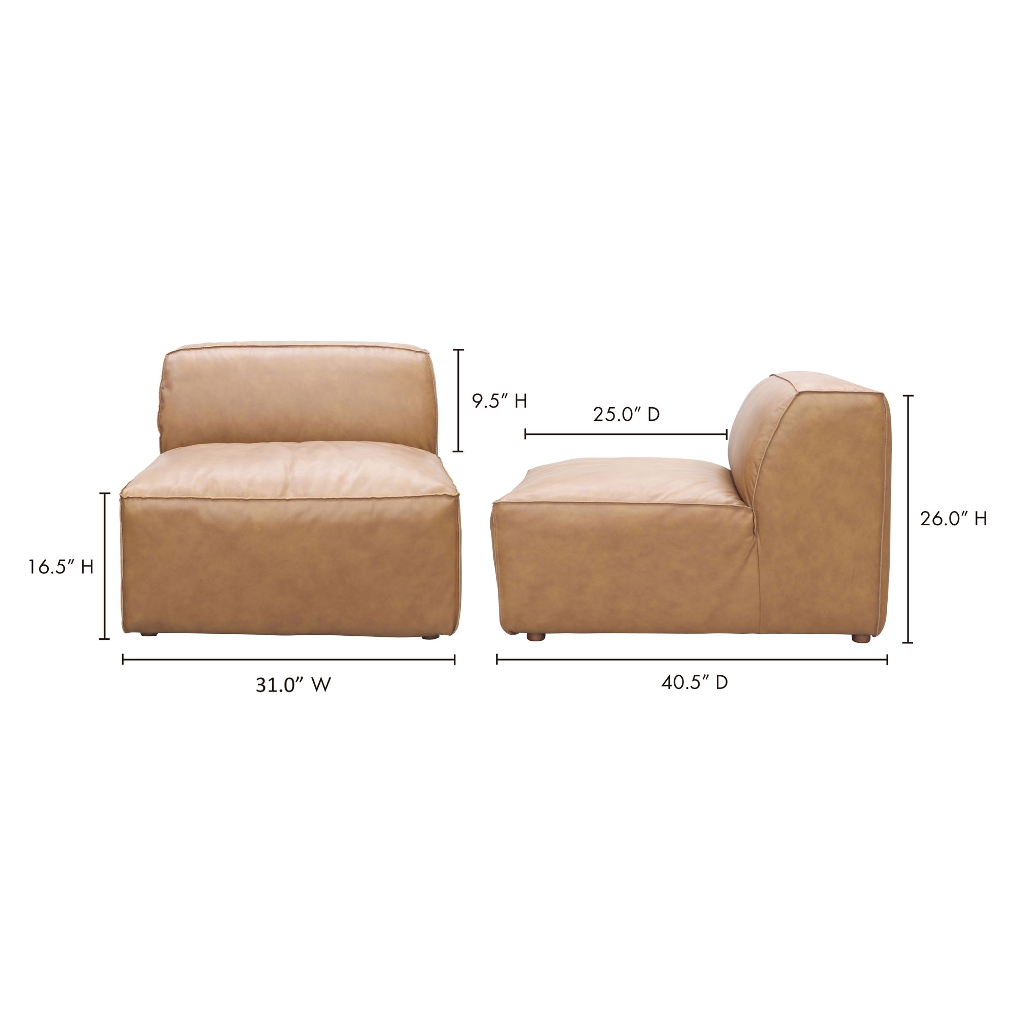 Form Slipper Chair Sonoran Tan Leather, Accent Chair by Moe's Home, 31" width x 26" height x 40.5" depth View 10