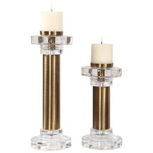 Online Designer Combined Living/Dining Leslie Brushed Brass Candleholders, S/2