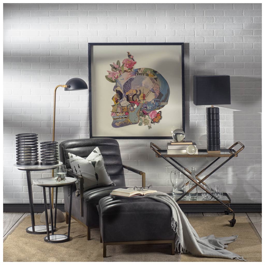Denmark (55.1'H) Black/Gold Concrete Base Metal Shade Floor Lamp, by Mercana, 18.9" length x 10" width x 55.12" height View 3