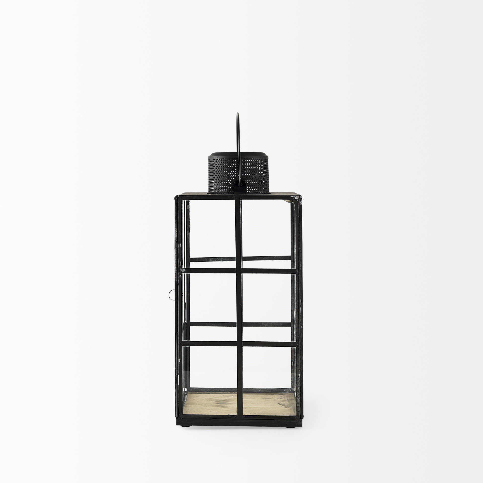 Gamfield  Medium Black Metal and Glass Lantern, Lighting by Mercana, 6.1" length x 6.1" width x 13.39" height View 7