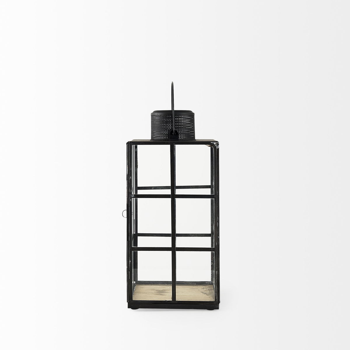 Gamfield  Medium Black Metal and Glass Lantern, Lighting by Mercana, 6.1" length x 6.1" width x 13.39" height View 7
