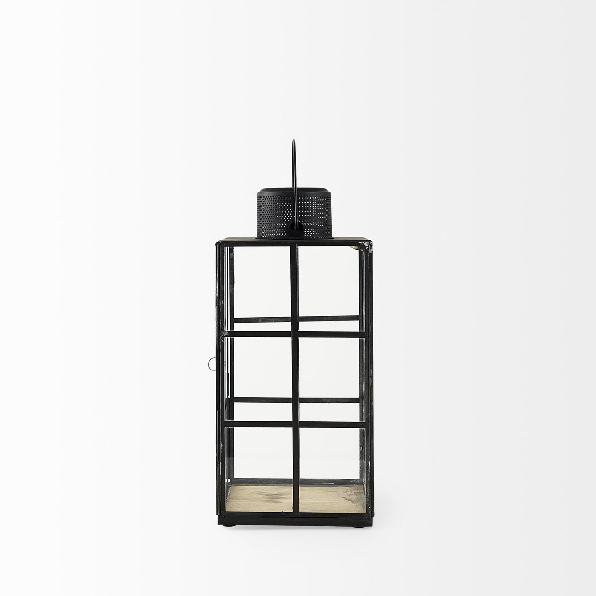 Gamfield  Medium Black Metal and Glass Lantern, Lighting by Mercana, 6.1" length x 6.1" width x 13.39" height View 7