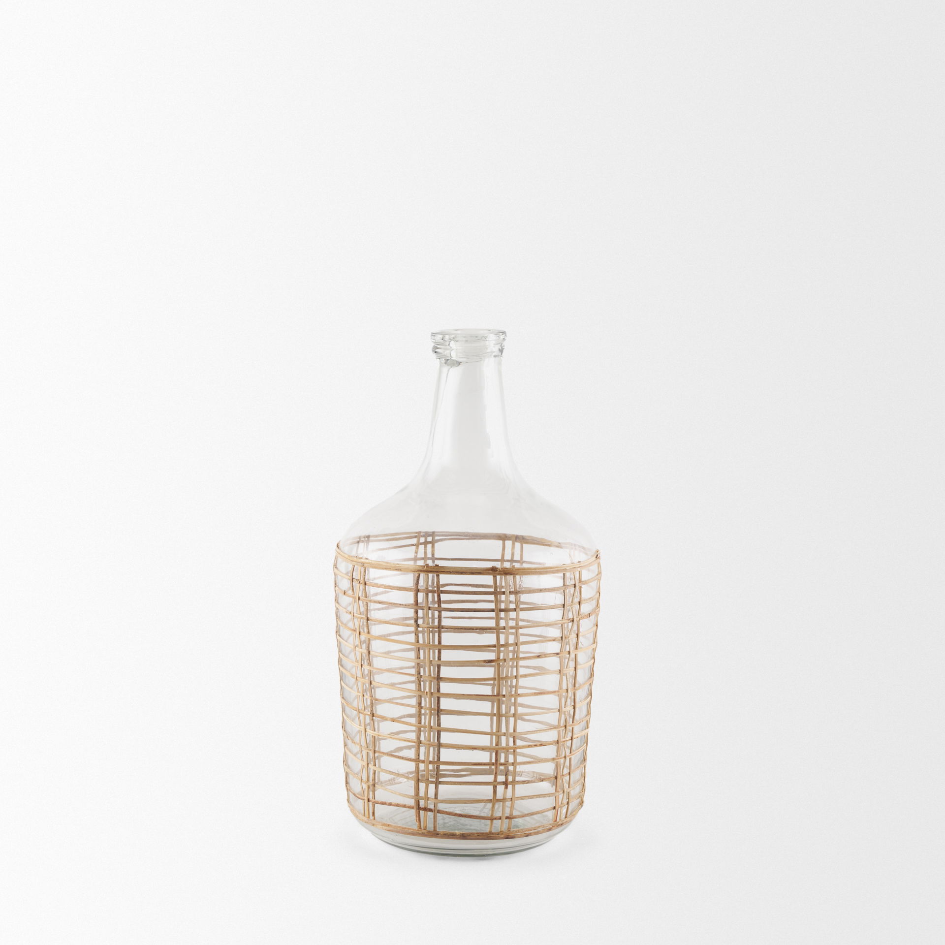 Troian Medium Rattan Wrapped Glass Bottle, Decorative Object by Mercana, 7.5" length x 7.5" width x 14.5" height View 3