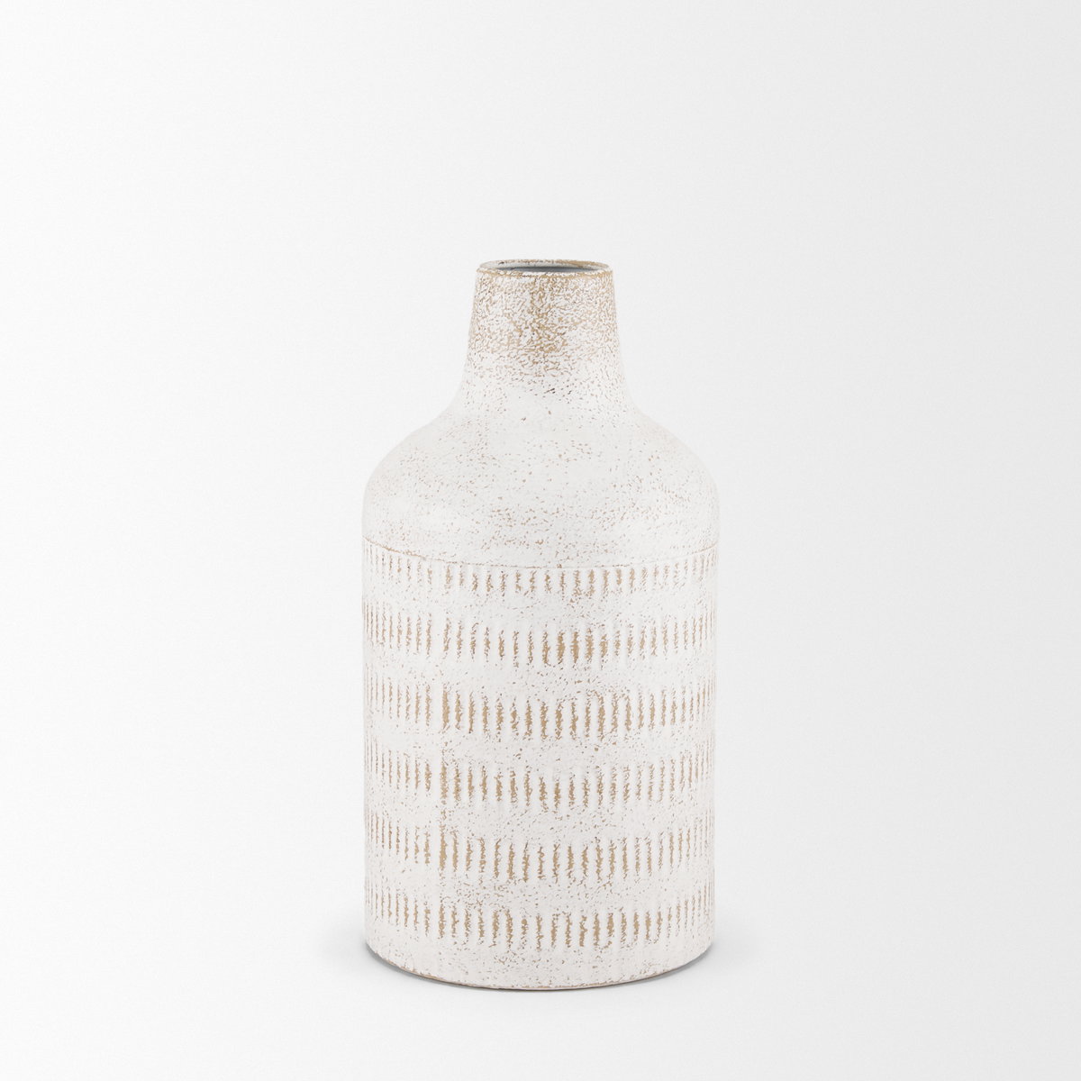 Tisha Small White with Terracotta Distressing Metal Vase, by Mercana, 5.91" length x 5.91" width x 11.42" height View 6
