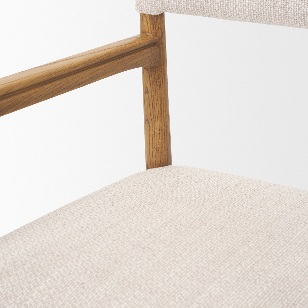 Toni Curved Back Dining Side Chair | Cream Fabric with Light Brown Wood, Dining Chair by Mercana, 22.44" length x 24.61" width x 33.66" height View 11