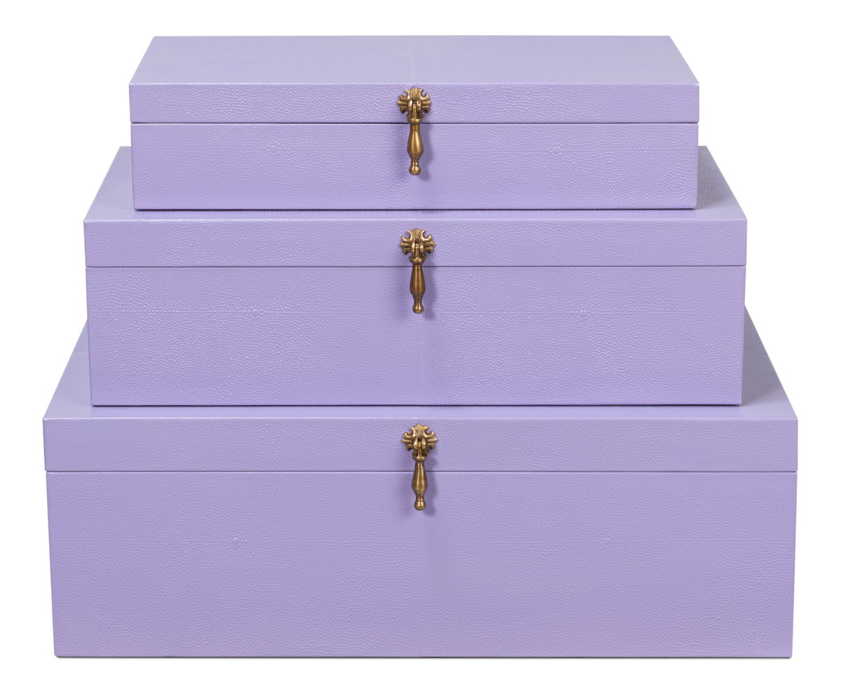 Cosmos Nesting Boxes S/3 Lilac, by Sarreid, 1'4" length x 2' width x 8" height View 2